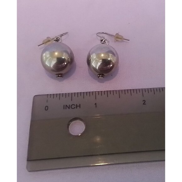 Vintage Silver Tone Ball Drop Earrings With Fishhook Backs - Picture 2 of 3